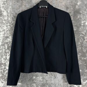Lloyd Williams Size 8 Open Front Notched Blazer Jacket Black Long Sleeve Lined